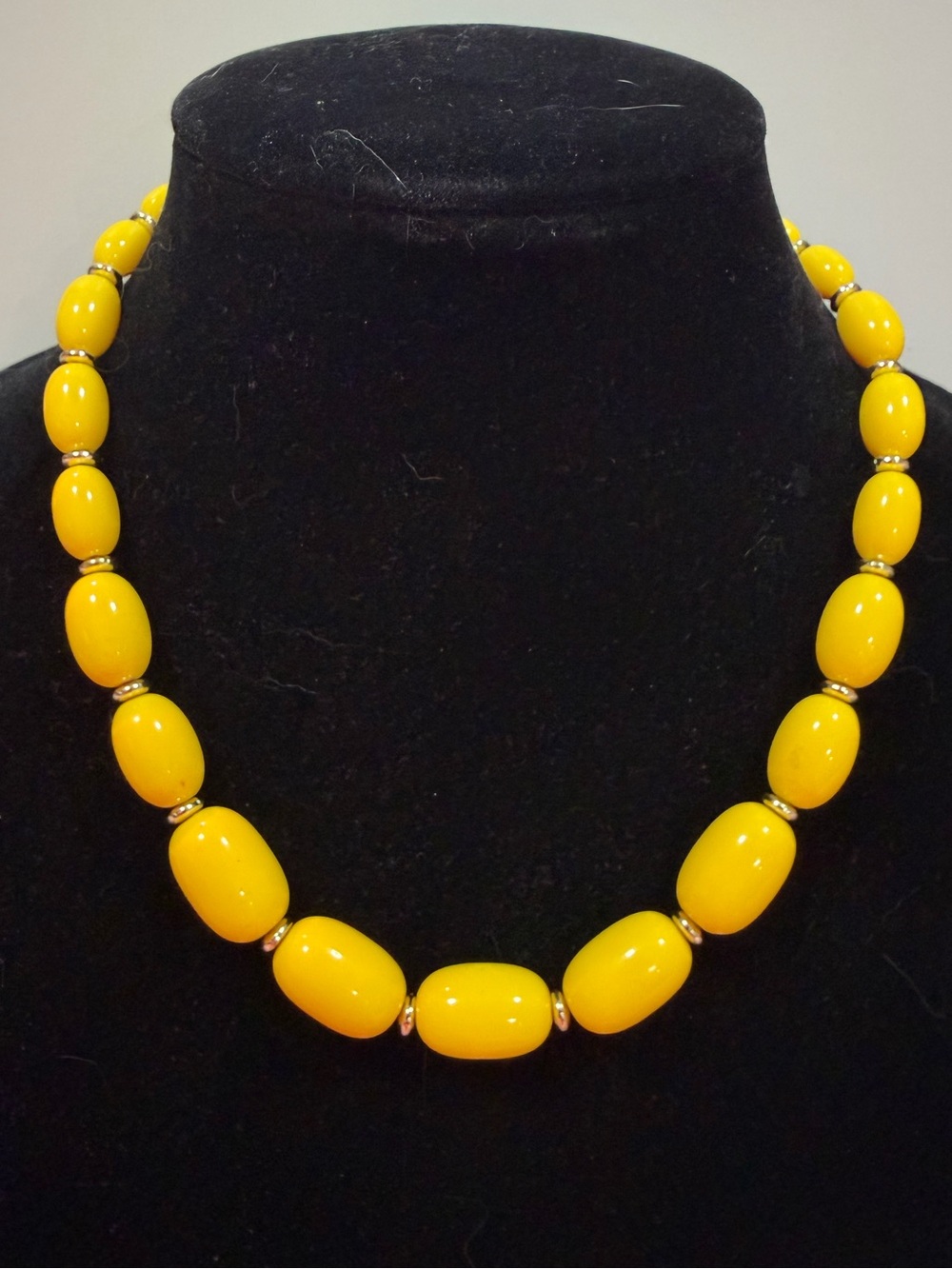 Vintage MCM Yellow Beaded Statement Necklace Artsy Boho Style